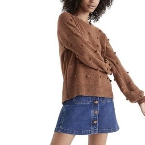 Madewell Rust Bobble Wool Blend Crew Neck Sweater Cabincore Puff Sleeve Brown